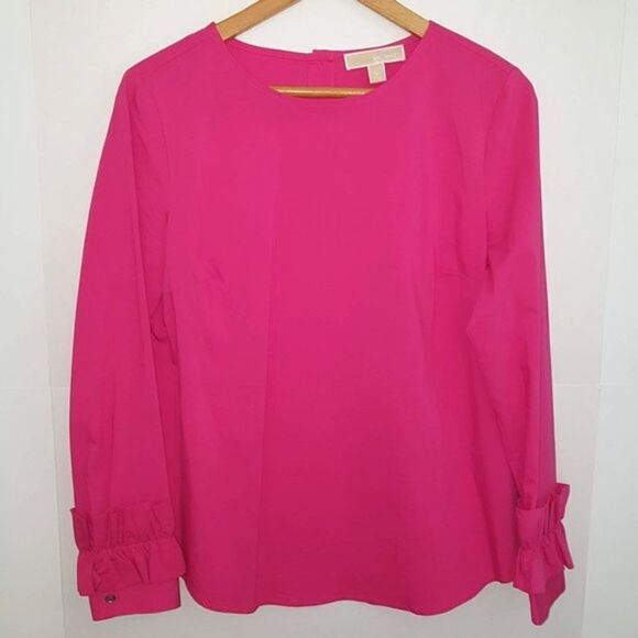MICHAEL KORS Womens Long  Sleeve Blouse with Double Ruffle Cuffs at Wris… - Picture 1 of 13